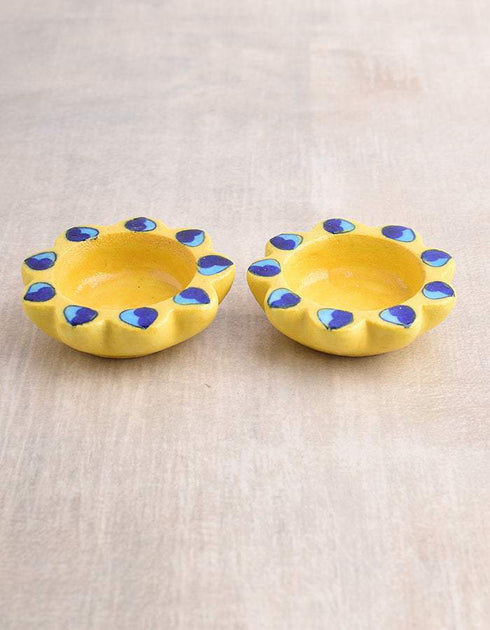 Blue Pottery T-Light Holder Set Of 2 Pcs.